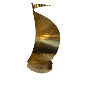 VTG John Demott Signed Mid Century Brass Sailboat Sculpture Onyx Quartz